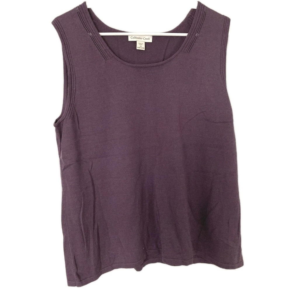 Coldwater Creek Sweater Vest Women 2X (20W-22W) Purple Scoopneck Shell Silk NWT